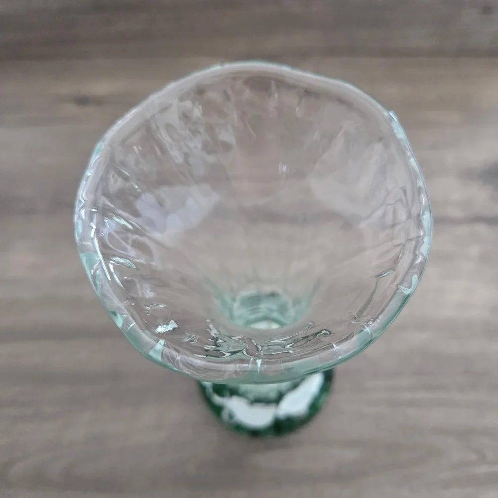 Bud Vase Clear White Green Floral Paperweight Base Ruffled Rim Hand-blown